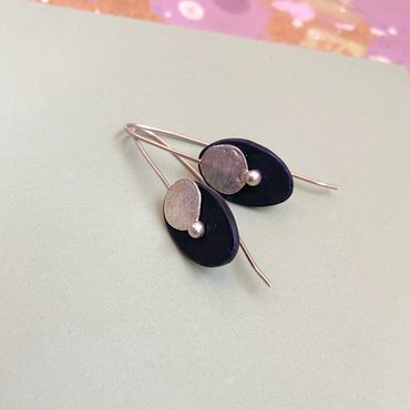 Recycled silver and black recycled ocean plastic earrings