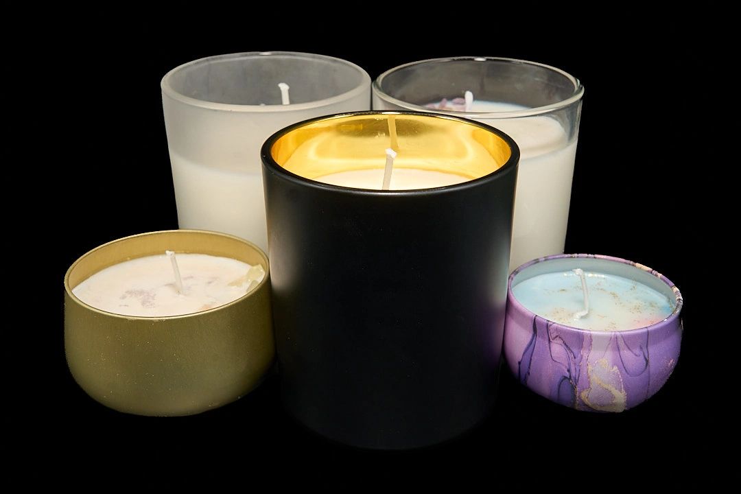 Arrangement of Fire and Soap's signature candles.