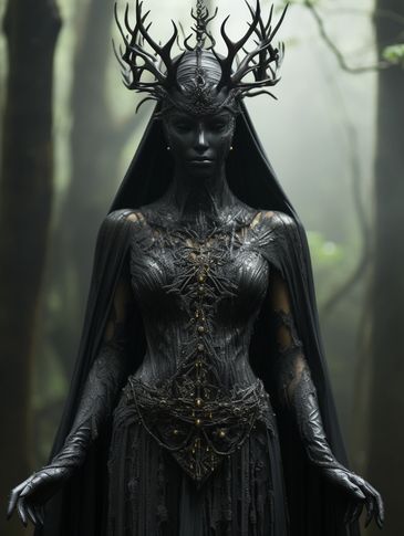 A dark goddess in an enchanted forest