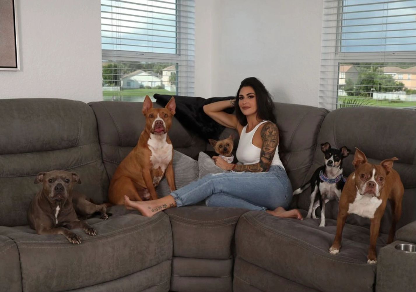 Sitting on the couch with my dogs