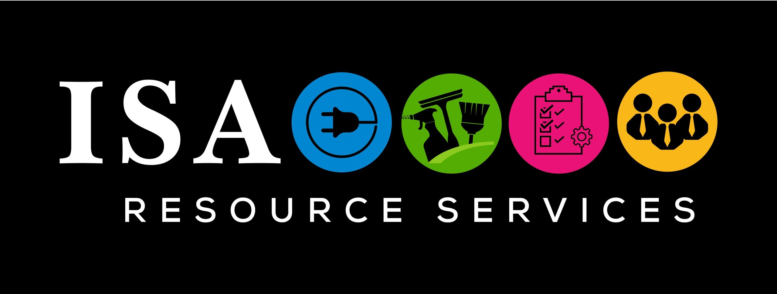 ISA Resource Services logo with icons for electrical, cleaning, management, and teamwork.