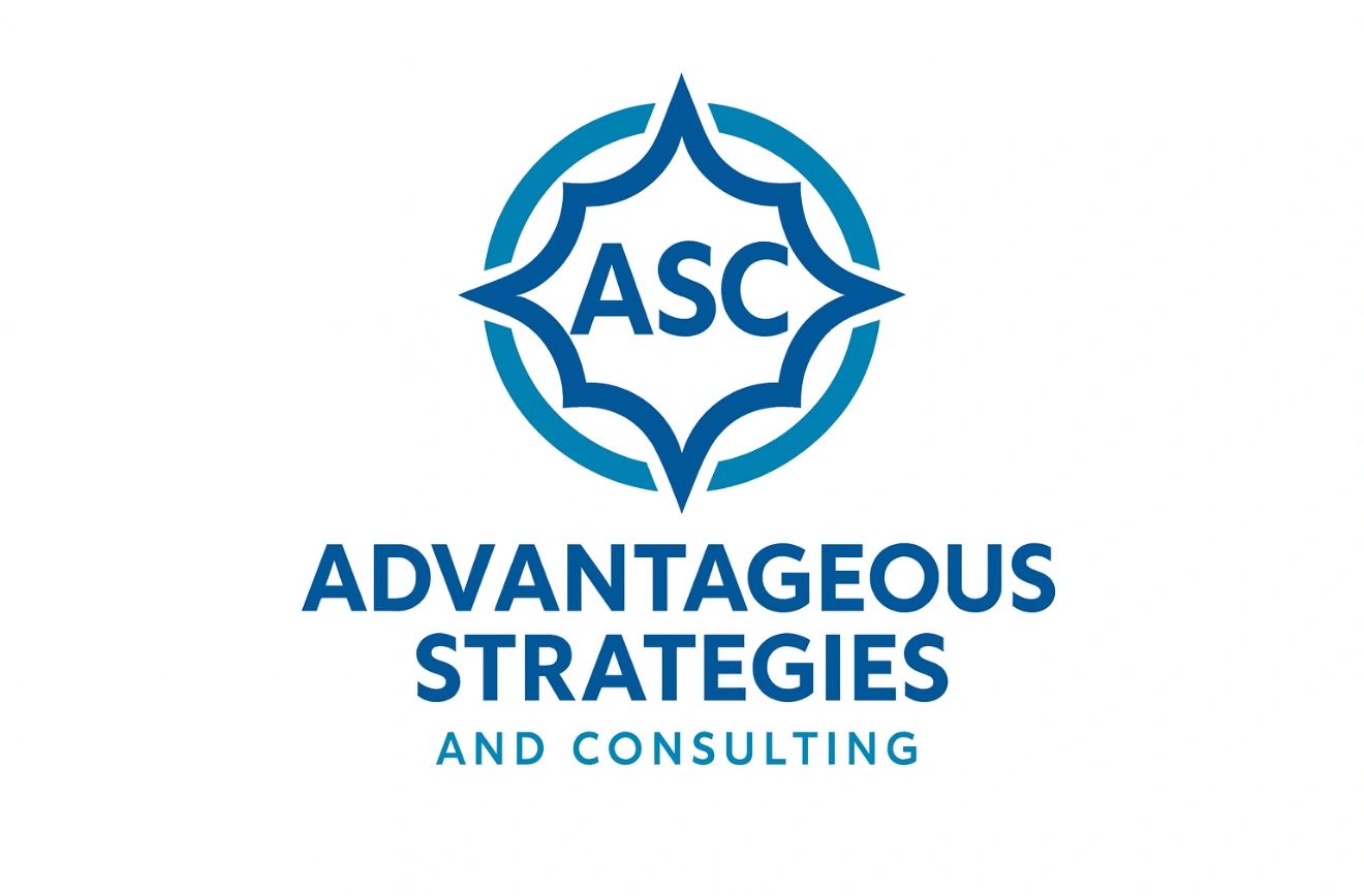 Corporate logo for Advantageous Strategies and Consulting in blue.