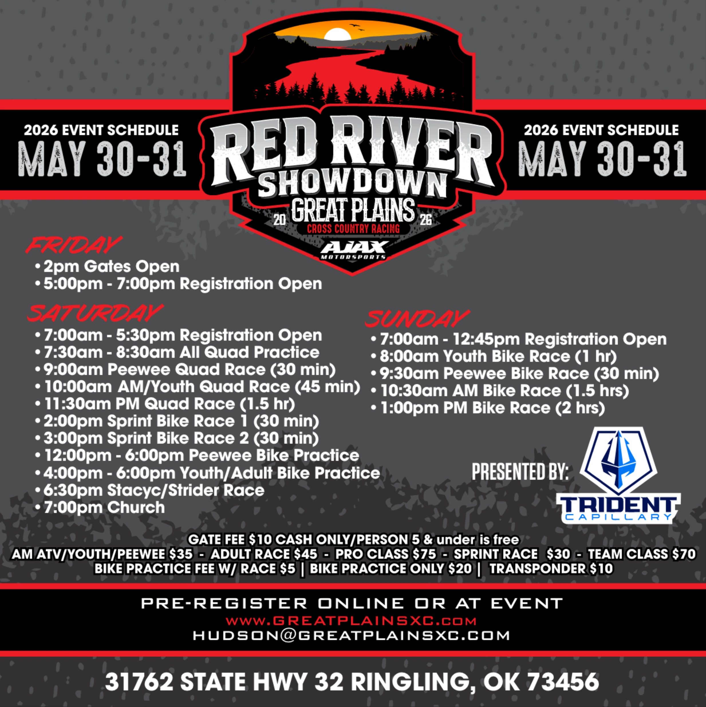 Red River Showdown Great Plains cross country racing event scheduled for May 30-31, 2026.