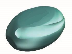A smooth, translucent turquoise gemstone with a polished surface.