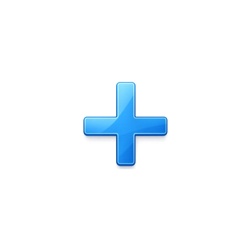 Glossy blue 3D plus sign icon on black background.
