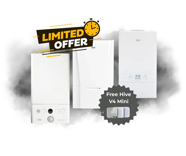 Limited offer on Ideal boilers with a free Hive V4 Mini thermostat included.