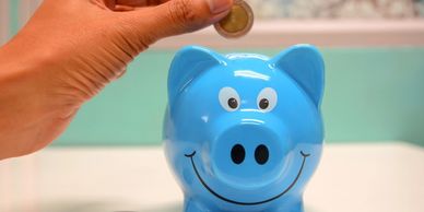 Blue Piggy Bank - Saving you money each time.