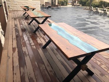 live edge table with glass inlay 