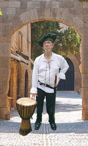 Lord Fred of Remington former member of Medieval/Fantasy Folk/Rock band Elflore in a castle court. 