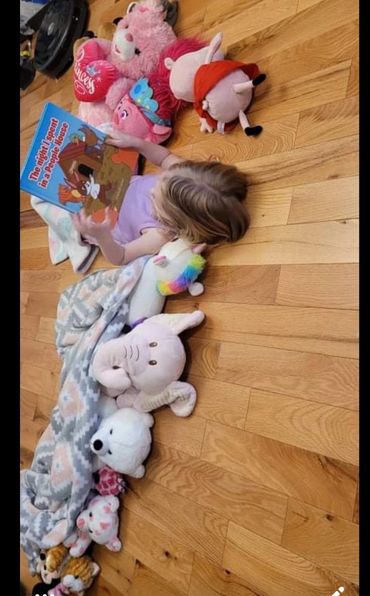 A Jasper fan reading a bedtime story to her toys!!!