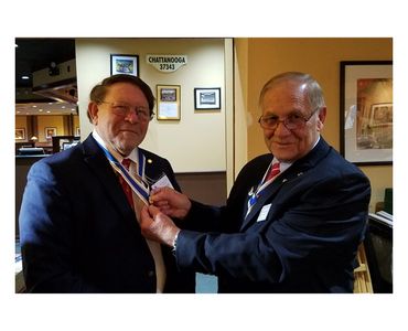 04 FEB 21 11 Larry Underwood pins George Ison with the SAR Past President Pin