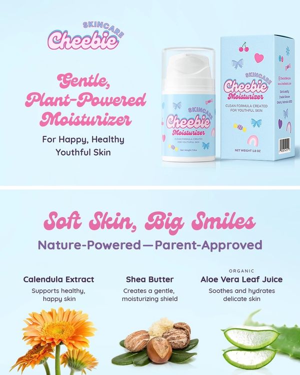 Cheebie plant-powered moisturizer for happy, healthy skin with calendula, shea butter, and aloe vera.