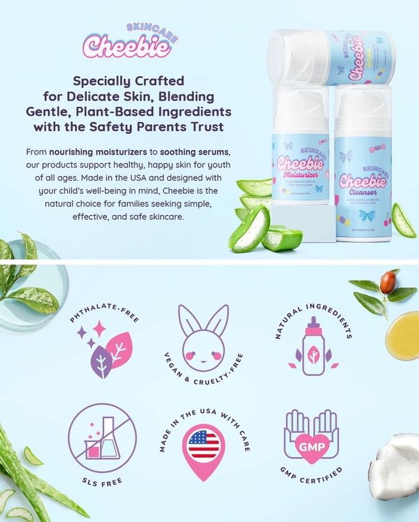 Cheebie skincare products with natural, plant-based ingredients for delicate skin.