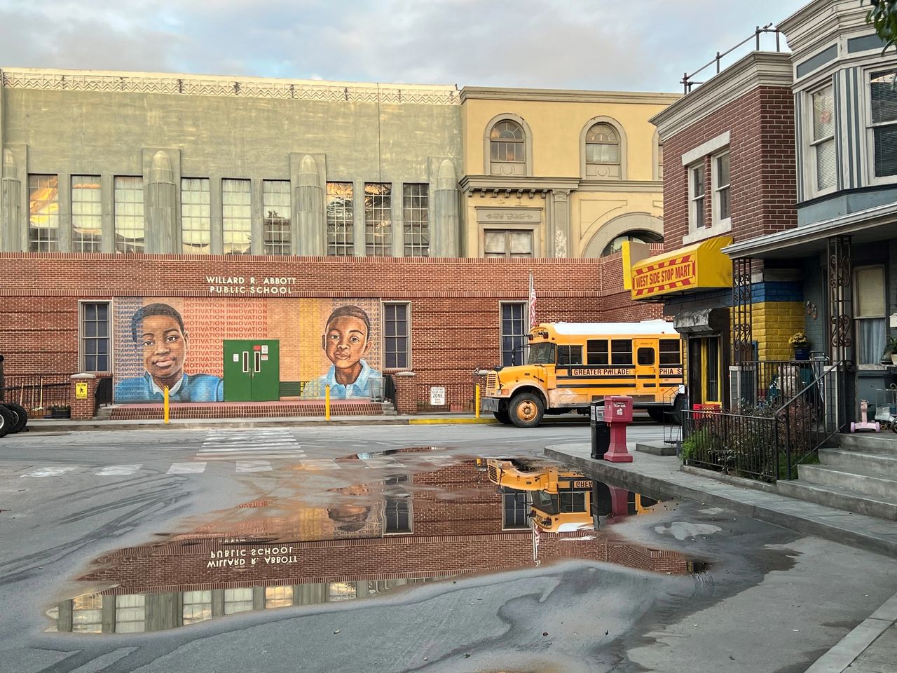 Image of the Warner Brothers studio set for the TV series "Abbott Elementary"