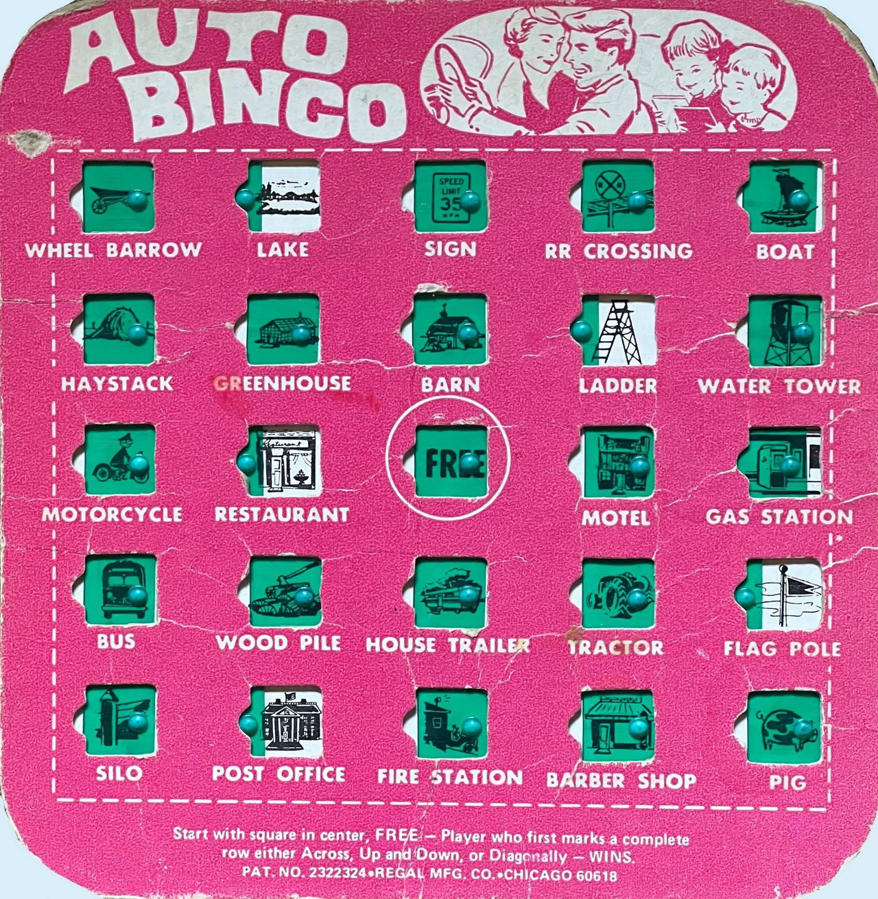 Image of the actual "Auto Bingo" board my family used on family road trips
