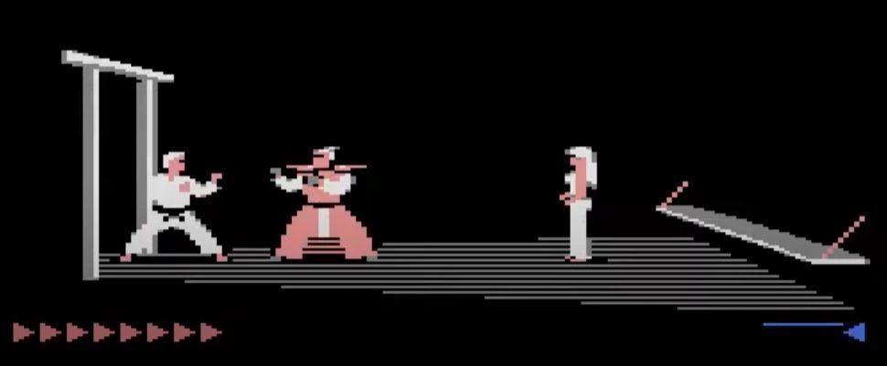 A screen shot of the final boss fight in Karateka.