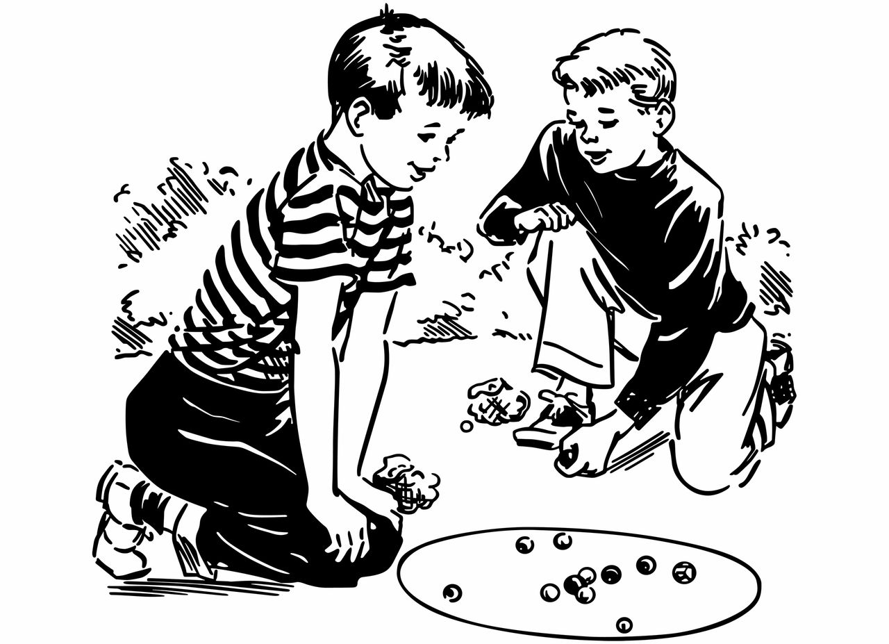 Vintage illustration of boys playing marbles (Adobe stock)