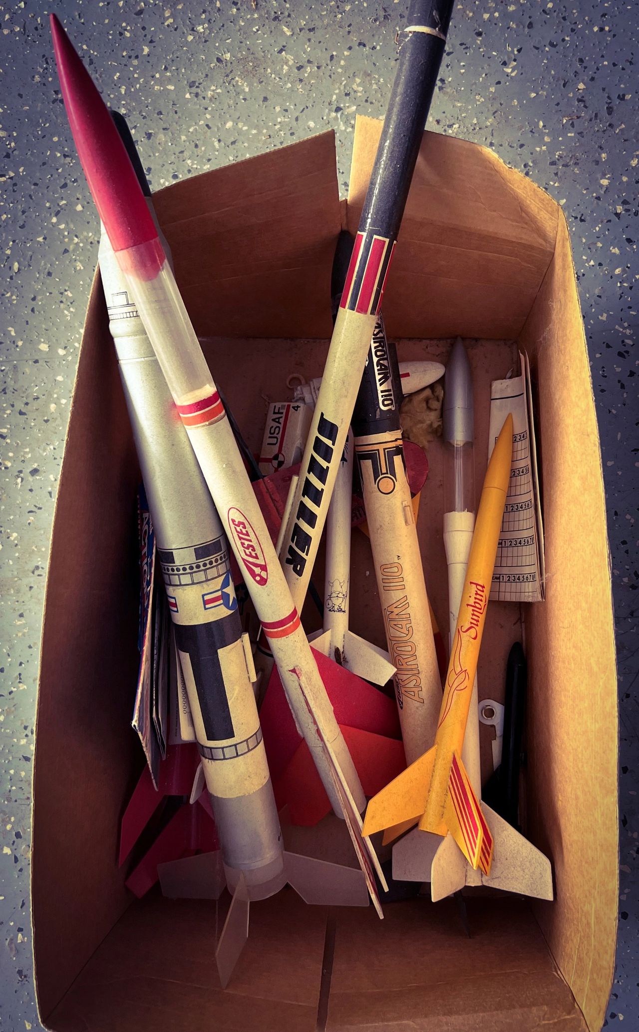 A found box of childhood model rockets