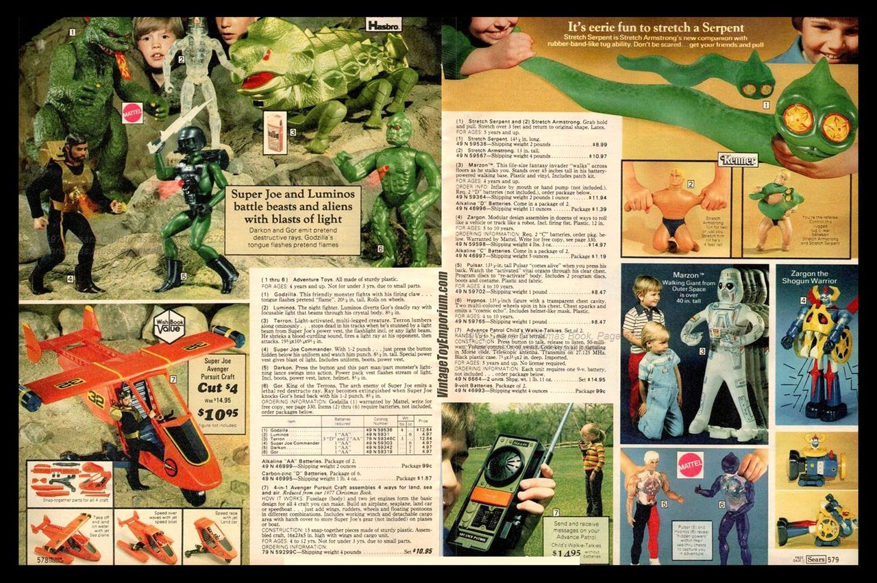 1970s Sears catalog highlighting Mattel's Shogun Warriors Godzilla