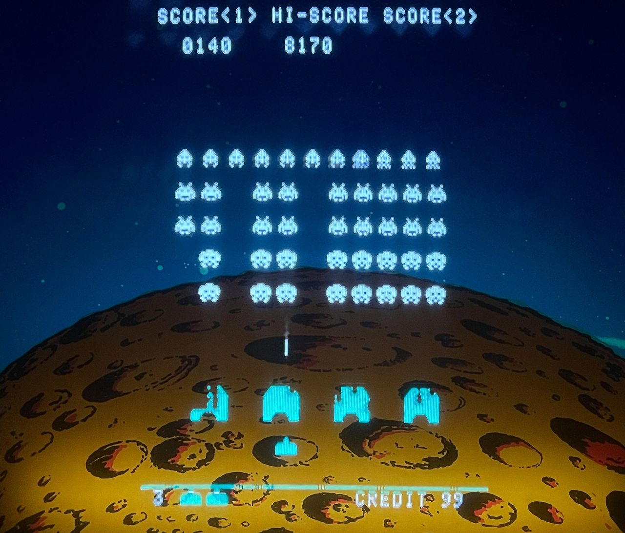 The famous "Space Invaders" screen where you can almost hear the movement