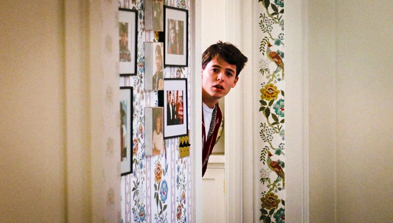 Screen shot of the final scene from Ferris Bueller's Day Off, a final Fourth Wall treat for audiences who stayed in the theater until after the credits