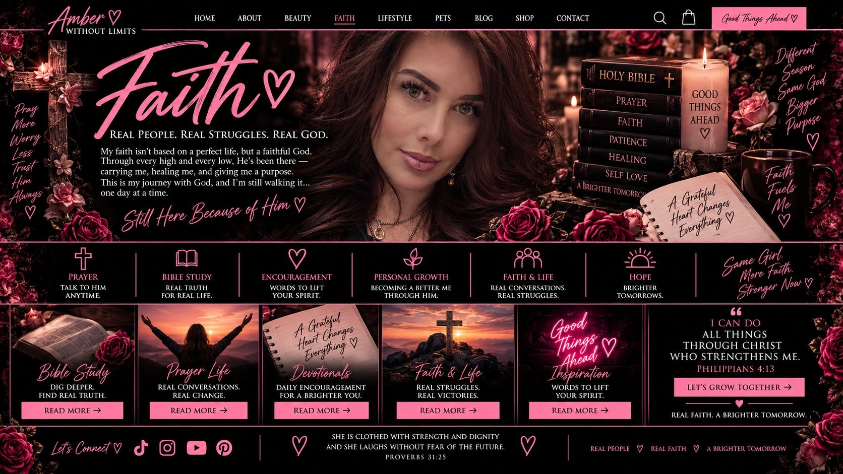 Faith-themed website homepage with inspirational messages and resources.