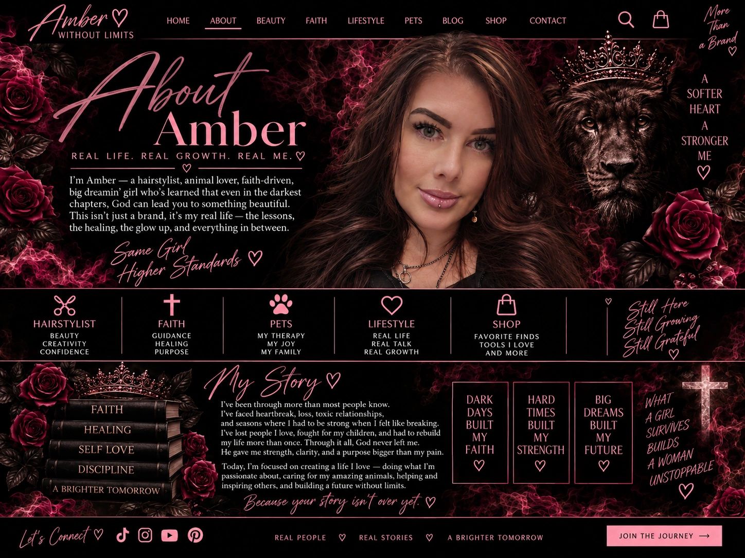 About Amber, a hairstylist passionate about faith, pets, lifestyle, and personal growth.