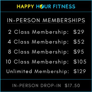Happy Hour Fitness membership pricing for in-person classes and drop-ins.