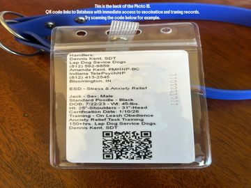 Emotional support dog with public access package. Collar and identification.