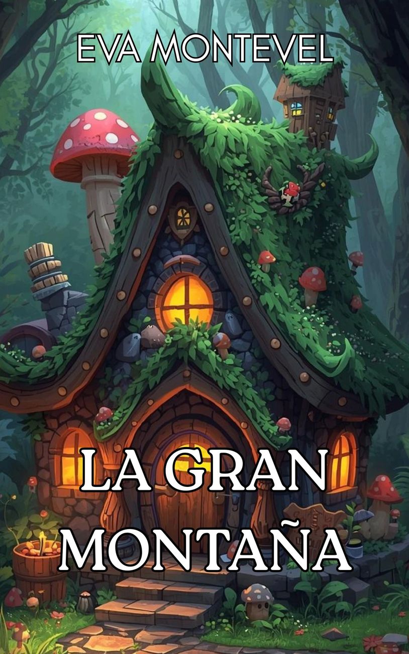 A whimsical fairy-tale house covered in lush greenery and mushrooms.