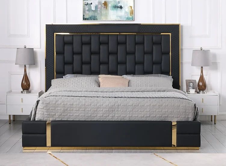 Marbella Storage Queen/King Bed Frame only
Color: Black/Gold
Material: PU
