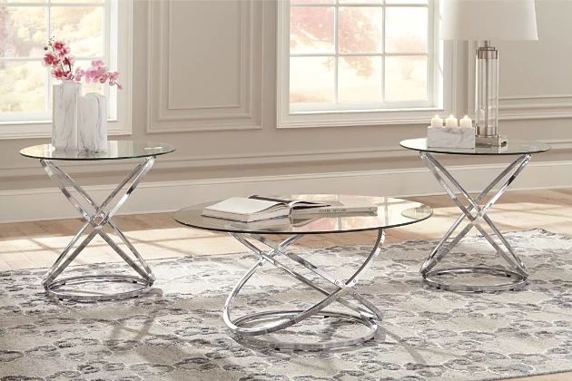 NAME: Hollynyx (Set of 3)
Cocktail table (1)
End table (2)
Style: Contemporary
Color: Chrome Finish