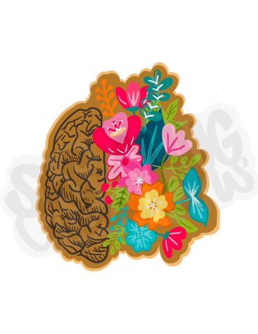 Mental Health Brain with Flowers PNG