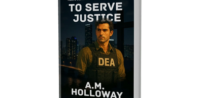 Mystery novel cover featuring a DEA agent with a city skyline at night.