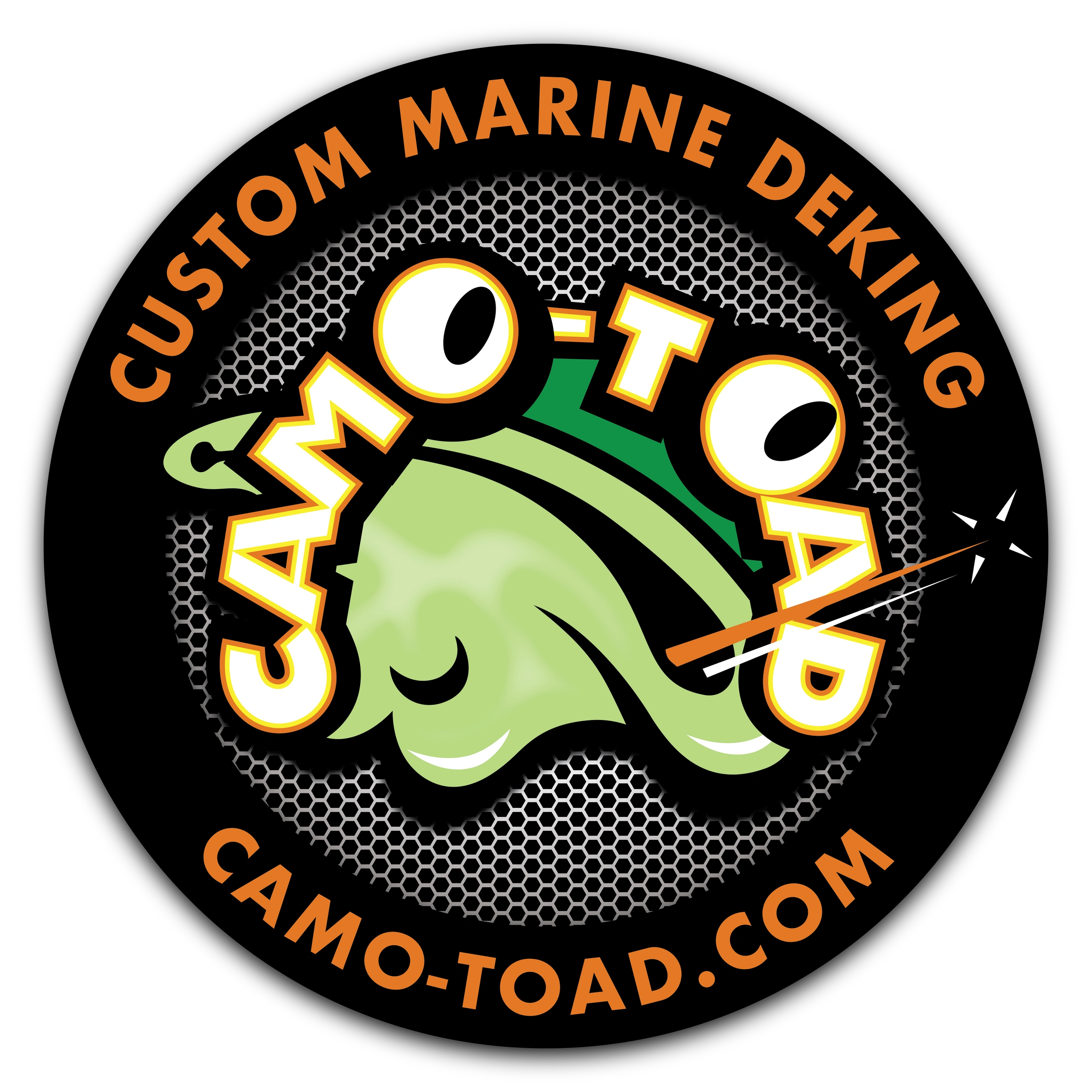 Colorful logo of Camo-Toad with cartoon toad and orange text.