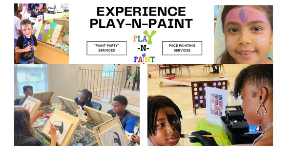 A collage of photos with the words experience play-n-paint