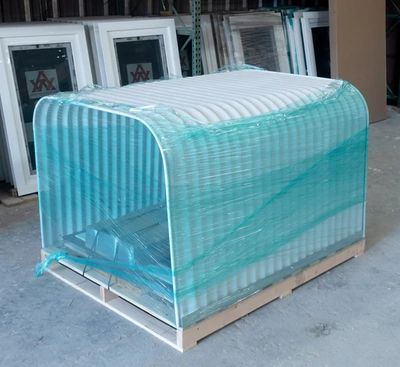 Egress Window System packaged for shipping on a pallet