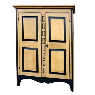  raised panels Old Quebec City.  Solid pine custom made furniture milk painted iron hardware 