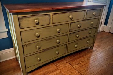 solid poplar pine nine drawer dresser dove-tailed drawers milk paint 