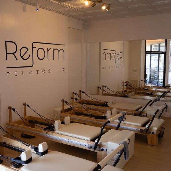 Reformer Pilates Studio in Los Angeles with very aesthetic reformers and natural light