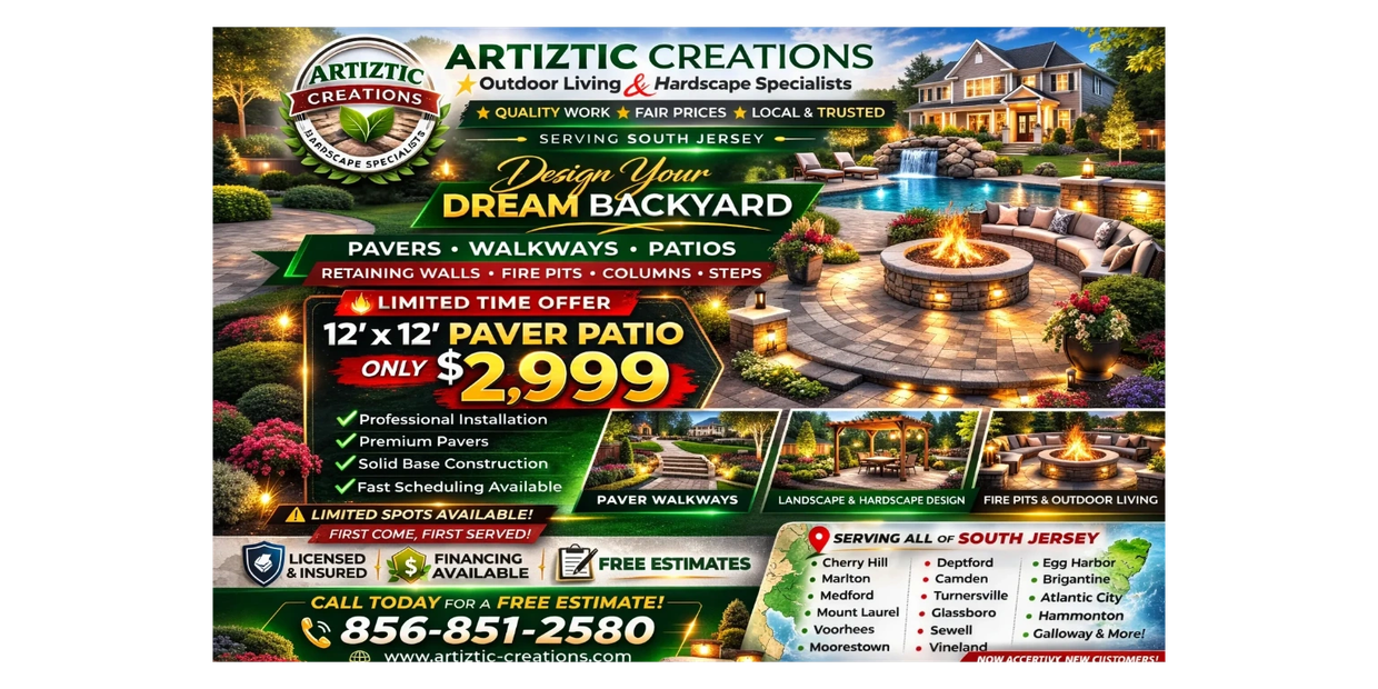 Artiztic Creations offers quality paver patios and outdoor living designs in South Jersey.