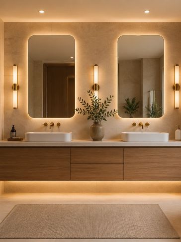 Spa-grade transformations with floating vanities, curbless showers, and fixtures that turn daily rit