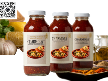 Three jars of Charmola sauce with spices and garlic.