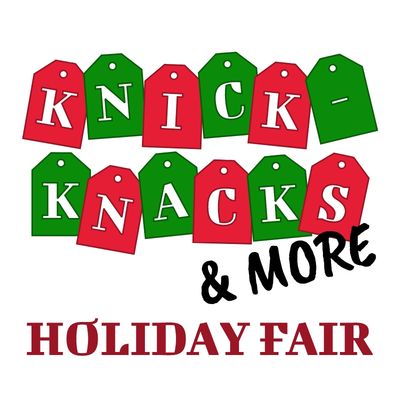 Holiday fair logo with colorful tags and bold text.