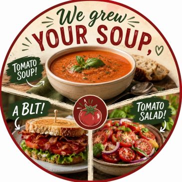 Tomato soup, BLT sandwich, and tomato salad trio.