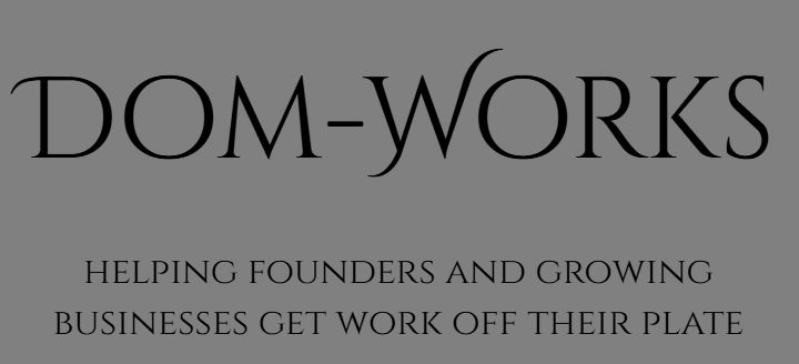 Logo of DOM-WORKS with a business-oriented tagline.