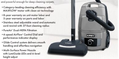Kirby vacuum with advanced cleaning features.