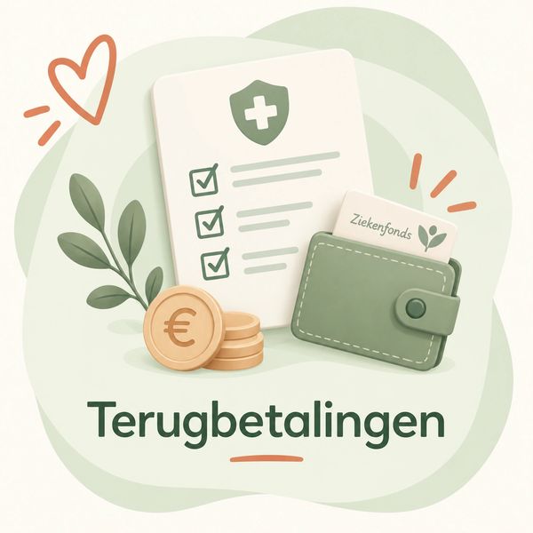 Zorgverzekering en terugbetalingen illustratie met portemonnee en muntstukken.