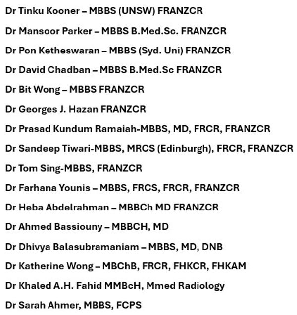 List of doctors with their qualifications.