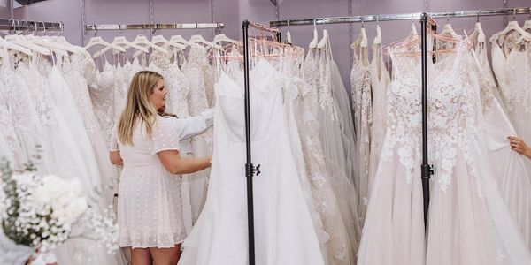 wedding dress shopping in a bridal store